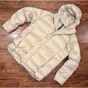 Lululemon Wunder Puff Jacket Hooded Down Puffer Coat Men XL Tan Performance